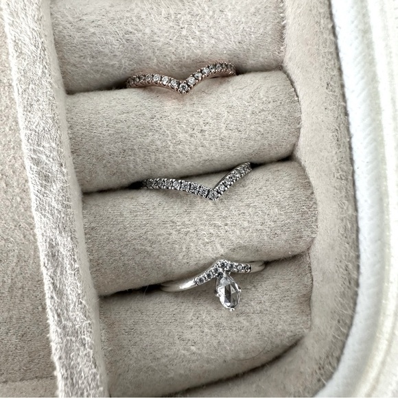 3 Pandora Wishbone Pinky Rings Rose gold and Sterling Silver Size 3 - Picture 1 of 11